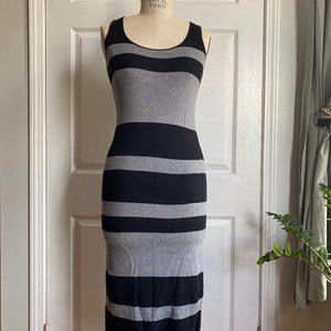 NWOT Knit Body Con Dress by Catherine Malandrino Black & Grey Stripe Midi Small